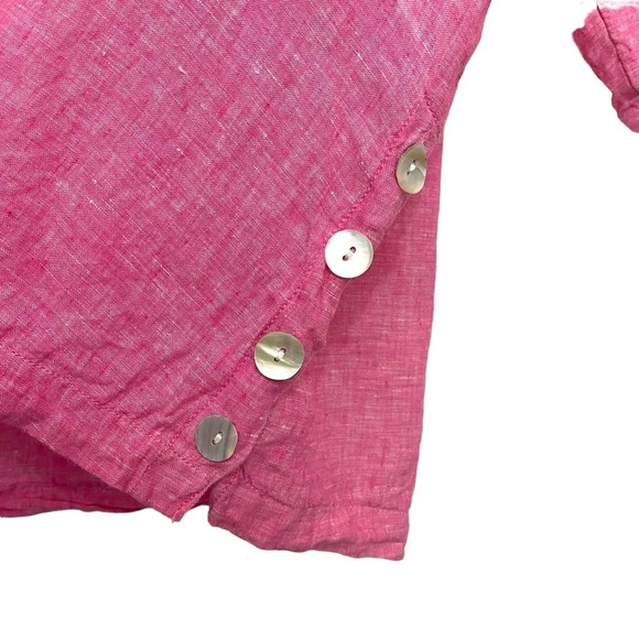 Tahari Linen Popover Side Buttons 3/4 Sleeve Top Size 1X - Picture 3 of 5
